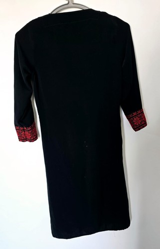 Vintage Red Embroidery Tatreez Traditional Palestinian Thobe Black Dress - Picture 4 of 4