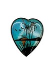 Antique Art Deco Solid Sterling Silver Painted Blue Butterfly Wing Heart Brooch