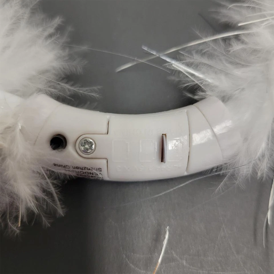 Feathered Angel Halo LED Light Up Crown Headband Tinsel Accents White Silver - Image 3 of 4