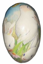 Easter Paper Mache Egg Sees Candy Container Bunny 7  vintage Cottagecore