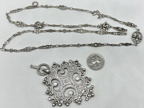 1930 De colección 800 Collar Cruz y Cadena Renacimiento Renacimiento Renacimiento Florencia Italia - Imagen 12 de 14
