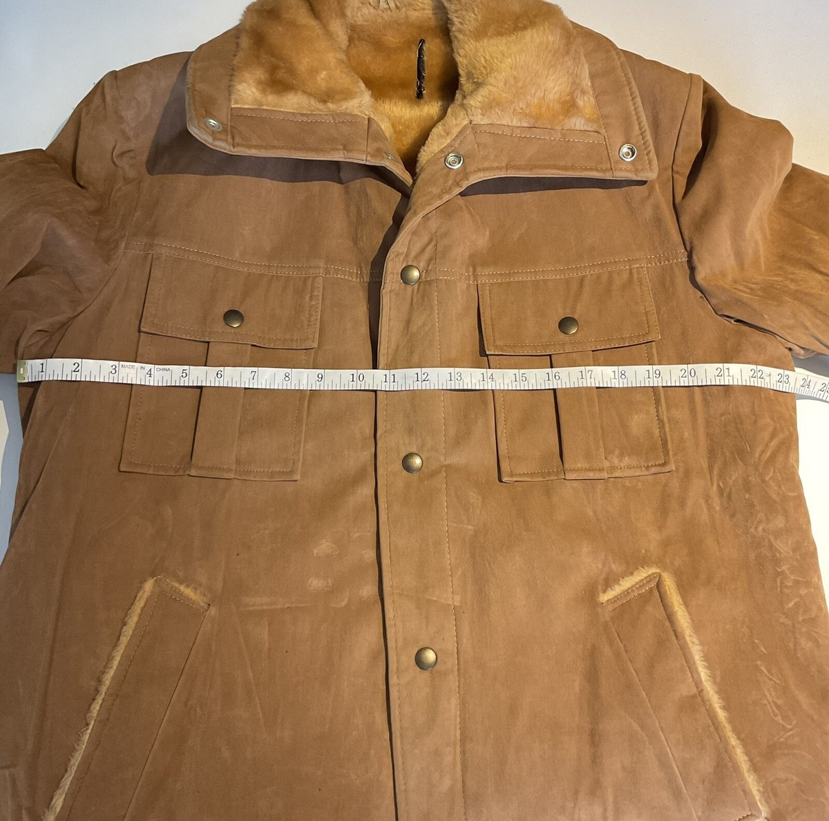 vintage 1960s Tan suede jacket Men's Size Med/lrg Faux Fur