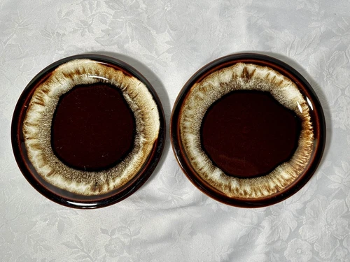 2 Pfaltzgraff GOURMET BROWN Drip Glaze Salad Dessert Plates 6 3/4"