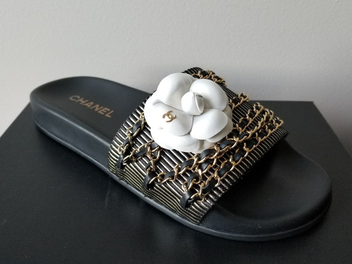 CHANEL ユートピア CHANEL Fabric Pearl Cork CC Slip On Sandals 39 Pink 1643759
