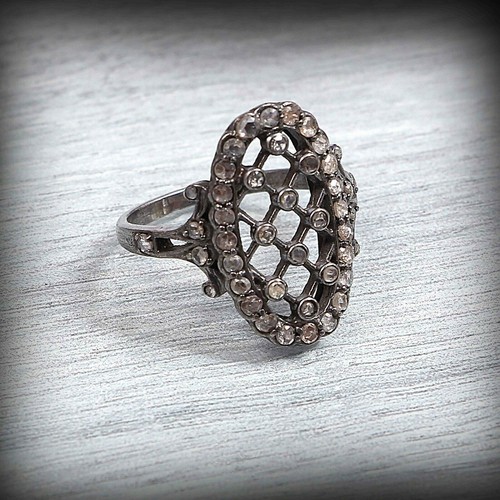 Real Polki Diamond Ring 925 Sterling Silver Diamond Fine Gift Her Jewelry - Picture 3 of 4