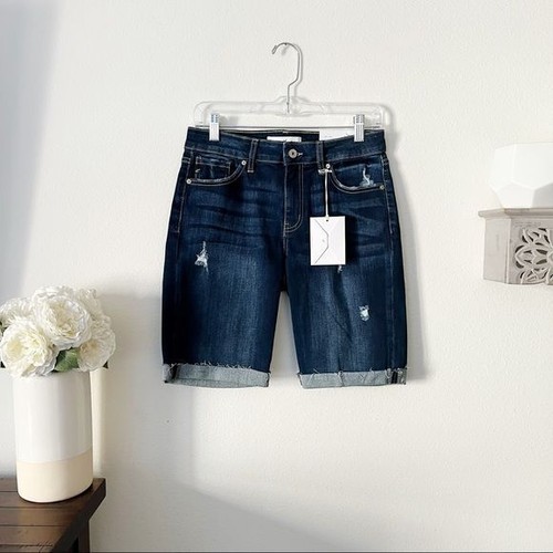 KanCan cuffed dark wash "Kyle" bermuda jean shorts with stretch size US 1/24 - Picture 13 of 13