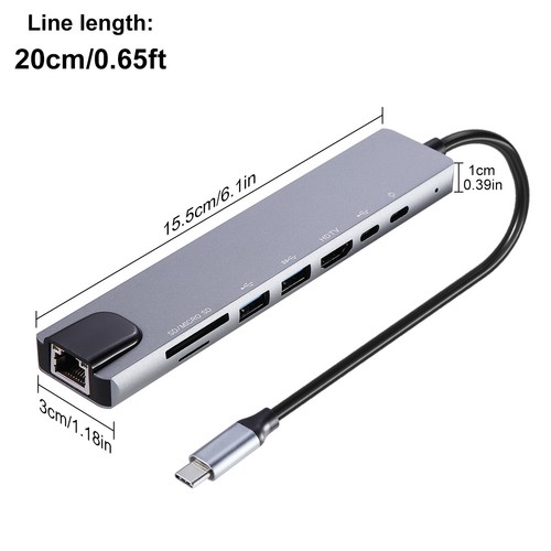 8 IN1 USB C Hub Ethernet Multiport Typ C Adapter PD USB C Dock für MacBook iPad - Bild 6 von 16