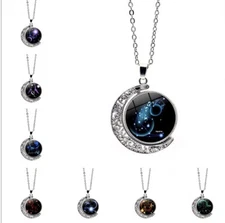 Constellation Zodiac Signs Pendant Necklace Jewelry| 360* Galaxy Crescent| Gifts