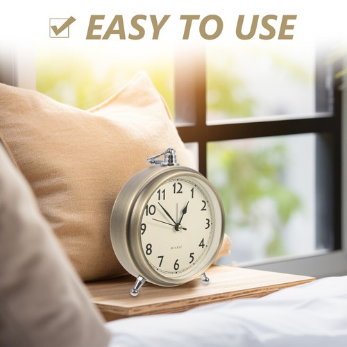 Metal Alarm Clock Roman Numerals Table Bedside Silent Alarm Clock Sweep Seconds - Picture 2 of 12