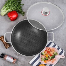 Skillet With Lid 13.38in Non Stick Paella Pan Stainless Steel Frying/Cooking Pan