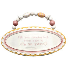 Baby Girl Nursery Decor Ceramic Plaque Beaded Hang Pink yellow Grasslands Road