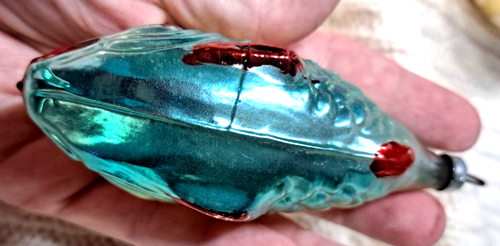 Antique VTG Blown Glass Embossed Blue FISH Christmas Ornament W. Germany 1930s - Picture 4 of 8