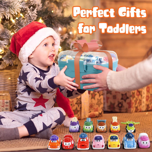 Mini Car Toys for 1 Year Old Boy Gifts, 12 Sets Pull-Back Trucks with Playmat/St - Picture 7 of 12