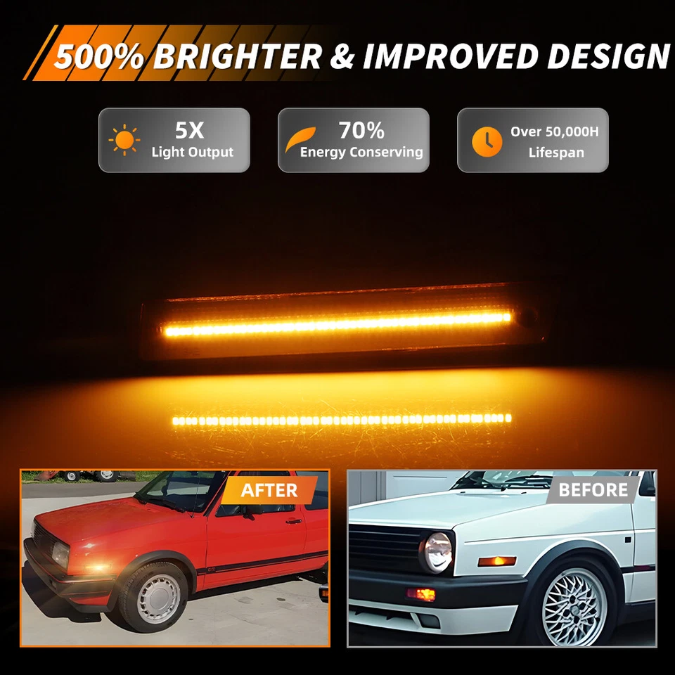 Luzes indicadoras frontais de LED âmbar fumê para 1984-1992 VW Golf GTi Mk2 Jetta A2 - Imagem 2 de 4