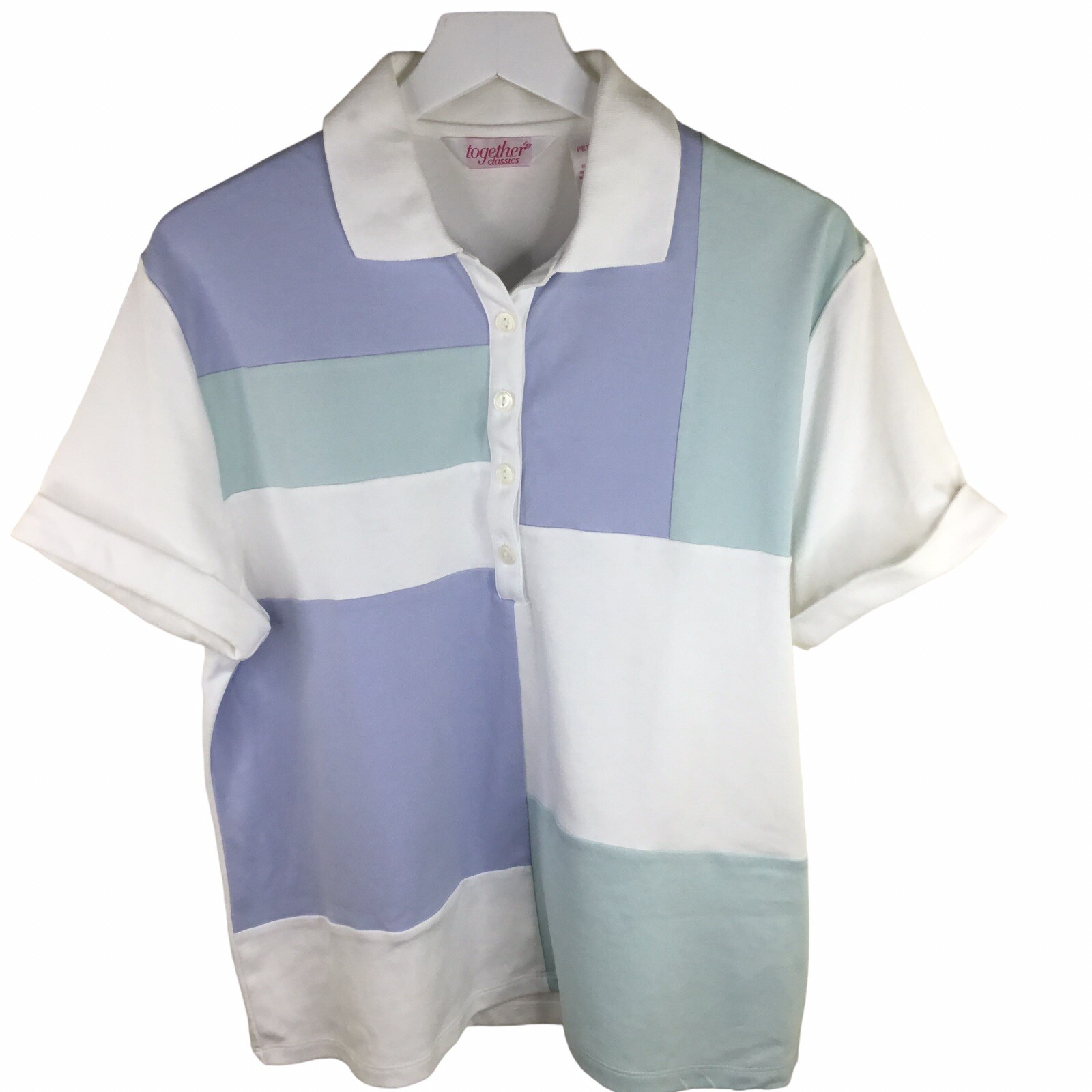 Women's Cotton Blend Short Sleeve Polo Shirt - PL Size in White/Green/Lavender-image