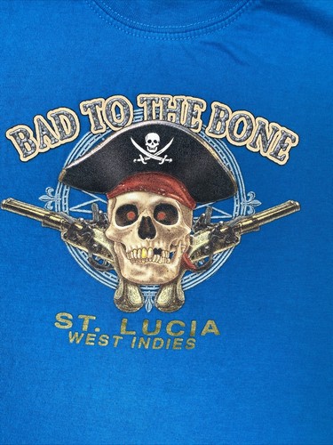 SHAMS Graphic Cotton Kids T Shirt Blue ST. LUCIA BAD TO THE BONE Sz 6 - Picture 2 of 6