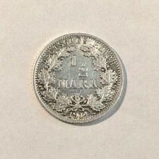 WWI ERA German Empire 1/2 Mark Silver Coin 1905-1919