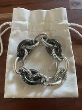 David Yurman Sterling Silver & Black Ceramic XL Oval Link Bracelet Size M