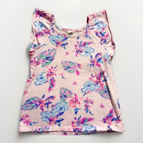 OshKosh B'Gosh Girls Knit Top Pink Ruffle Short Sleeved Floral Shirt Tee Size 6 - Picture 2 of 6