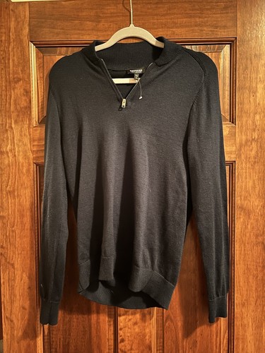Express Merino Wool Blend Knit Sweater Men Mock Neck Quarter Zip Navy Blue S