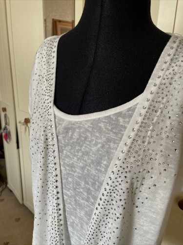 CASAMIA Ladies Ivory Sleeveless Lace Trim Sequin Layered Lightweight Top Size S - Picture 2 of 10