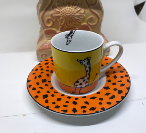 KONITZ ANIMAL STORIES “GIRAFFE” EXPRESSO CUP SAUCER SET FOR TWO - Picture 3 of 6