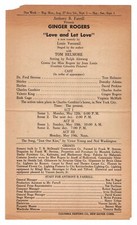 Ginger Rogers "LOVE and LET LOVE" Tom Helmore 1951 Rare FLOP Tryout Broadside