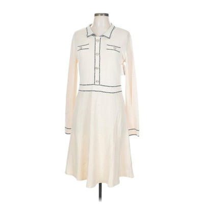 New Alexa Admor Bianca Cream Long-Sleeve Collared Fit-and-Flare Dress Size Large