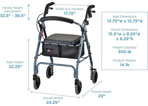 NOVA GetGo Classic Rollator Walker, Standard Size, Blue, Model 4202CBL - Picture 4 of 10