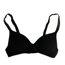 VICTORIAS SECRET 32B Black Wireless Bra Incredible Black Gold Logo Straps