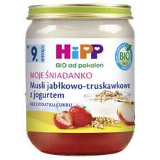 9062300111740 HiPP Musli jabłkowo-truskawkowe z jogurtem BIO, po 9. m-cu, 160 g 