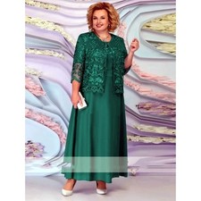 Green Mother Of The Bride Dresses Suits With Lace Jacket 3/4 Sleeve Ankle Length