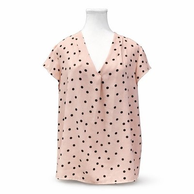 Halogen Women s XL Polka Dot Cap Sleeve Top Nude Blush V-Neck Blouse