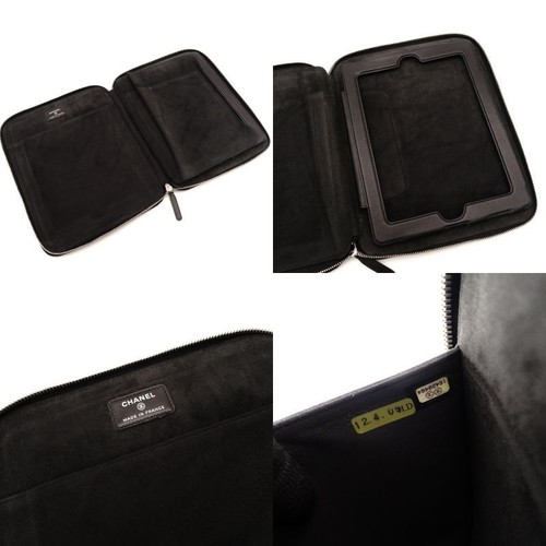 CHANEL Matelassé iPad Case Black Leather Black Silver Hardware - 第 9/10 張圖片