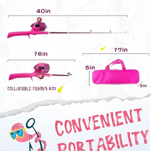 Kids Fishing Pole, Telescopic Fishing Rod, Toddler Collapsible Fishing Rod pink - Picture 2 of 7