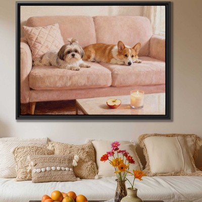 Shih Tzu Corgi Dog Art Print Canvas Vintage Wall Decor Living Room Artwork