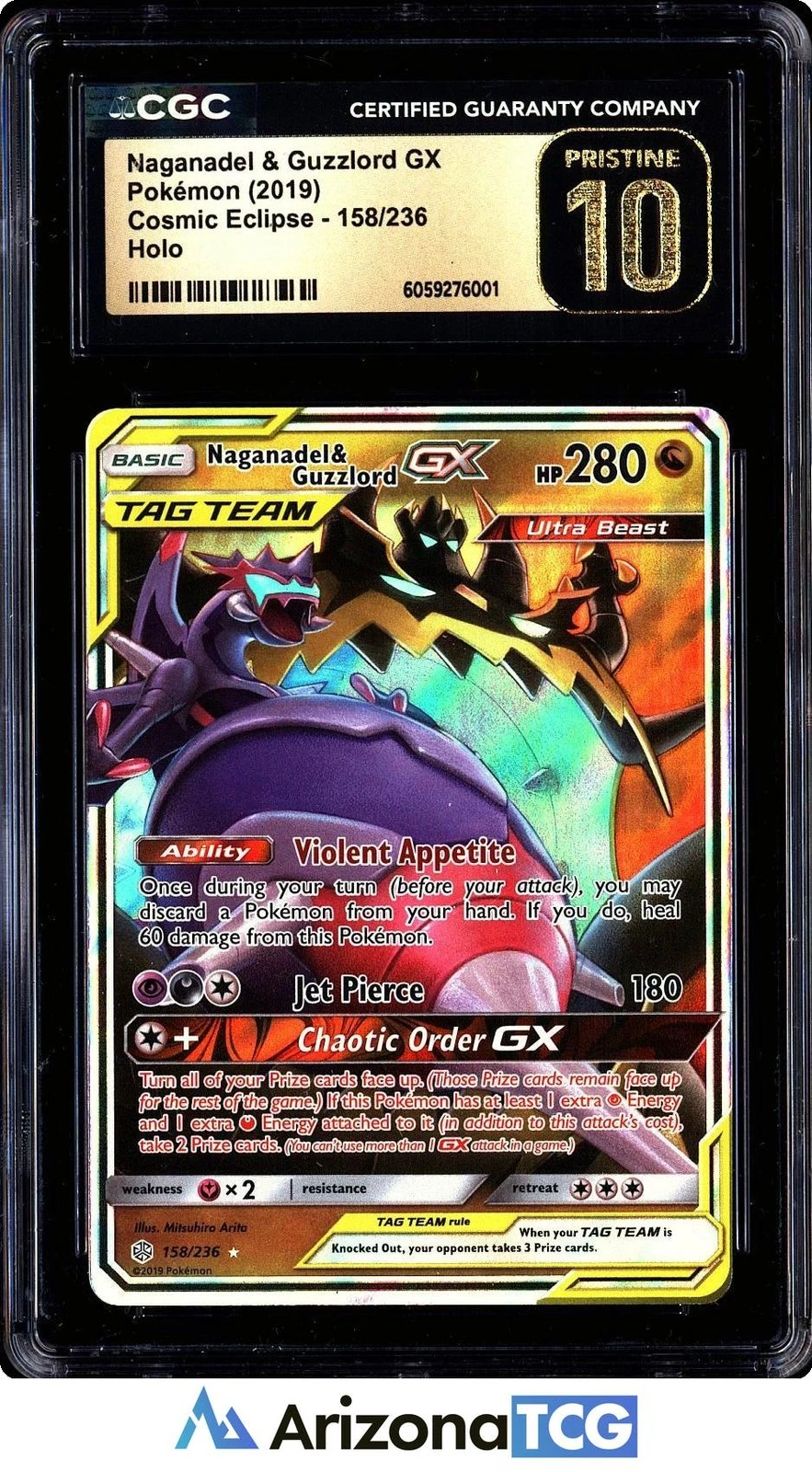 Pokemon 2019 Naganadel & Guzzlord GX 158 Cosmic Eclipse BLACK LABEL CGC 10