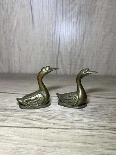 Vintage Brass Duck Goose Bird  Miniature 1 3/4" Tall