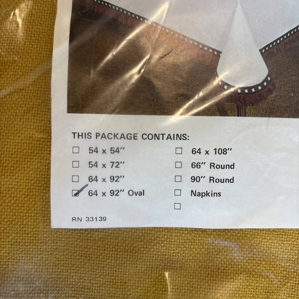 Monterey Permanent Press Tablecloth 64x92 Oval Gold With Fringe New - Image 3 of 4