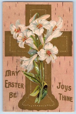 Easter Postcard Holy Cross And Lily Flowers Embossed Webster Iowa IA 1908 Posted