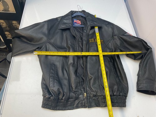 US Army Jacket Mens L Black 100% Leather Lined Full Zip Embroidered Motorcycle - Picture 12 of 16