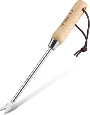 Dandelion Weeder Puller Tool with Wood Handle, Polished Stainless Steel Garden