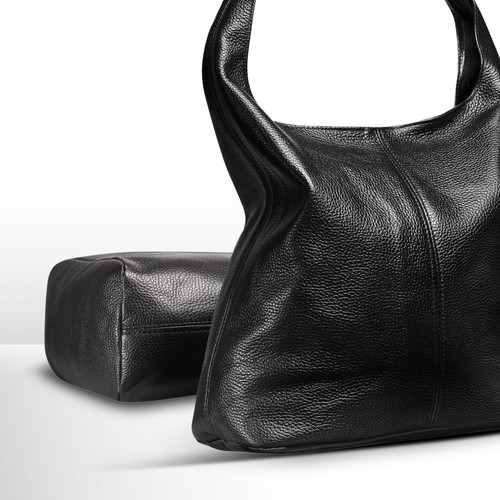 Italian Genuine Calf Leather Hobo Bag for Women with Zipper | Large Soft Slou... - Picture 5 of 8