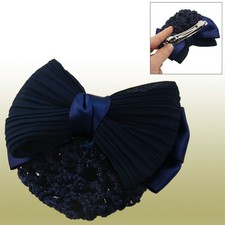 Blue Bowknot Decor Snood Net Barrette Hair Clip Bun Cover for Women
