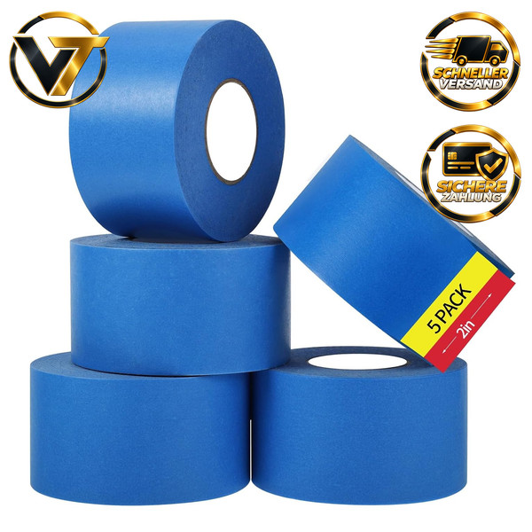 Malerkrepp 5 Rollen 50M X 48Mm Blaues Abdeckband FüR Malerarbeiten-image