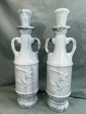 2-Jim Beam 1971 Whiskey Decanter White Marbled Bottle Greek Discus Thrower Empty