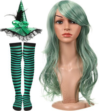 Pieces Halloween Witch Costume for Women, Striped Thigh High Socks Curly Wig Hal