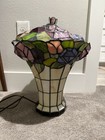 Vtg Large Floral Basket Tiffany Style Low Light  Table Lamp With Lid