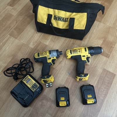 DeWalt 12V Cordless Drill DCD710 Impact DCF815 2-Tool Kit Charger 2Batteries/bag