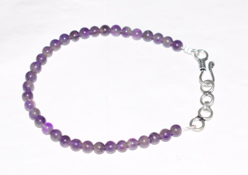 Natural African Amethyst Smooth Gemstone 6mm 925 Sterling Silver Bracelet 7 Inch - Picture 4 of 13